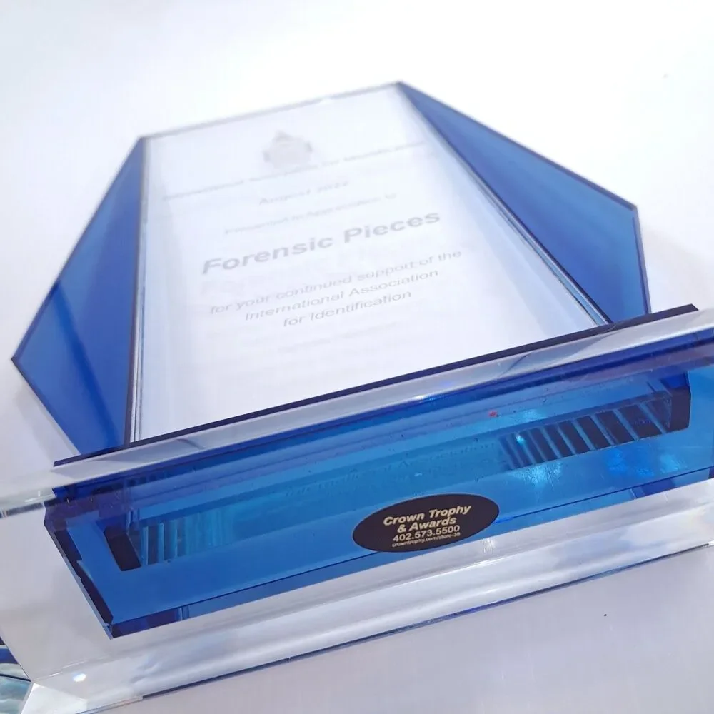 International Association for Identification Forensic Pieces glass award trophy